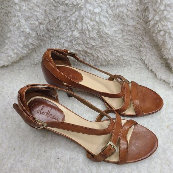 Cole Haan Cognac‎ Strappy Leather Heels Size 9C - Picture 2 of 9